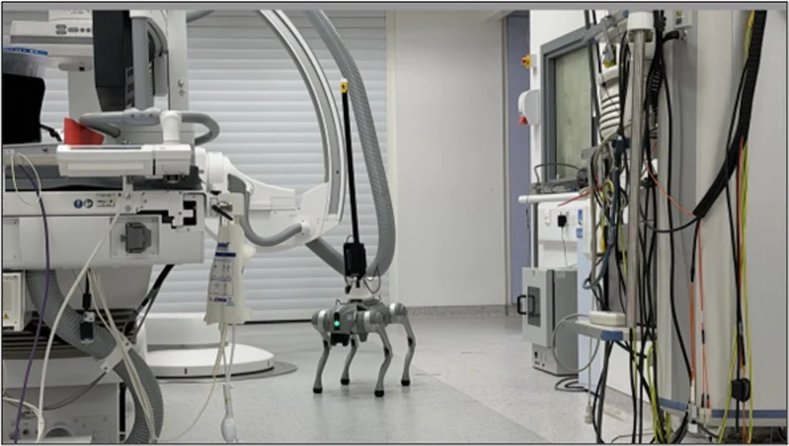 Unitree Go2 prototype in a clinical imaging room