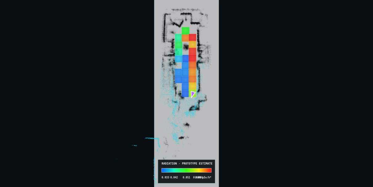 Measured radiation heatmap generated during weak-source system testing